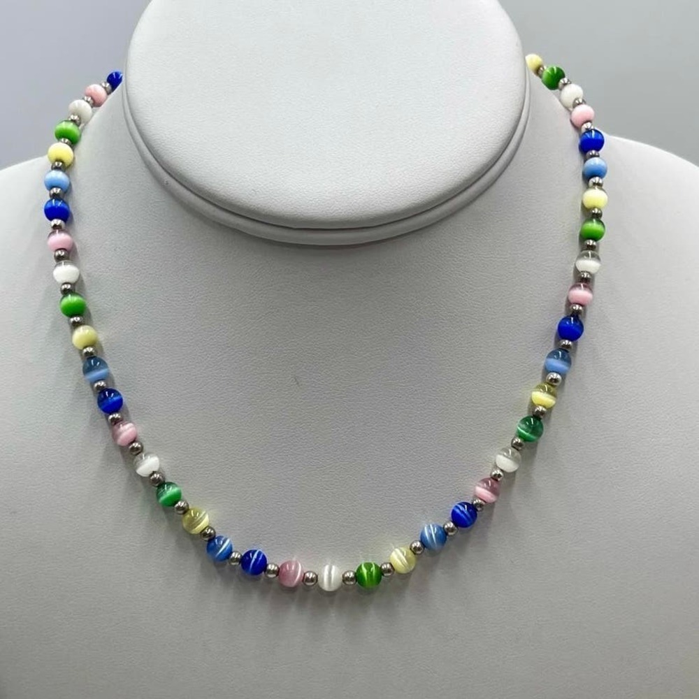 Jordan Sterling‎ Silver 925 Beaded Multicolor Cat's Eye Necklace